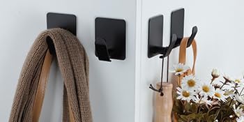 Taozun Adhesive Hooks 8 Packs, Black Wall Hooks for Hanging Coat/Towel in Bathroom