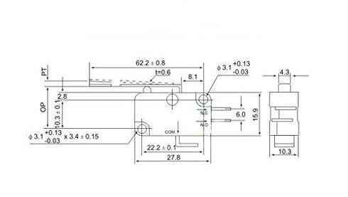 6Pcs V-153-1C25 Micro Limit Switch, Long Straight Hinge Lever Arm SPDT for Arduino (Pack of 6)