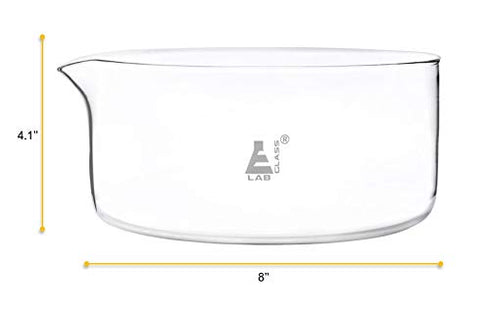 EISCO Crystallizing Dish, 3500ml Flat Bottom with Spout, Borosilicate 3.3 Glass for Laboratory and Kitchen Use