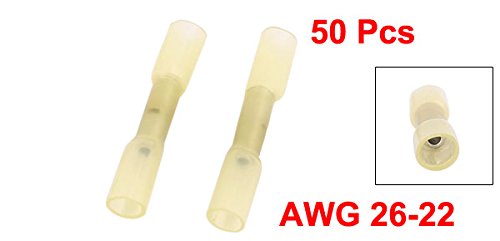 uxcell 50 Pcs BHT0.5 Heat Shrink Electrical Waterproof Solder Wire Terminals, AWG 26-22 Yellow