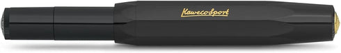 Kaweco CLASSIC SPORT Fountain Pen, Black, 23 Carat Gold-Plated Steel Nib, 13 cm
