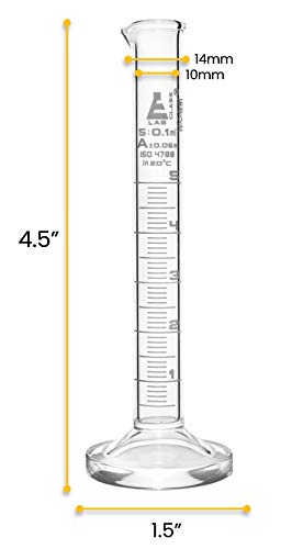 EISCO Graduated Cylinder, 5ml Class A Tolerance ±0.05ml, Round Base, White Graduations, Borosilicate 3.3 Glass
