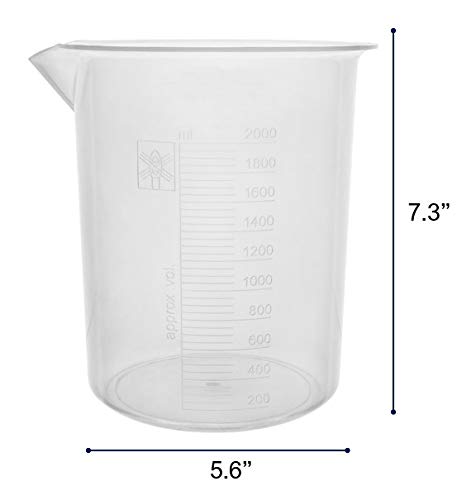 2000mL Premium Polypropylene Plastic Beaker, 50ml Graduations, Autoclavable