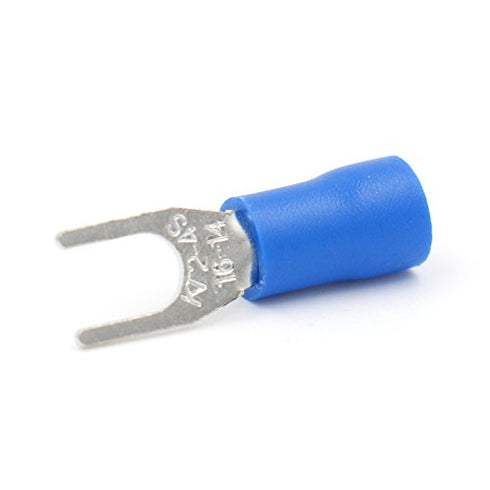 Baomain Insulated Fork Spade Wire Connector Electrical Crimp Terminal 14-16AWG USA #8 Blue (1000PCS)