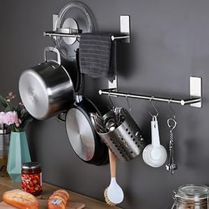 Taozun 16-Inch 2 Packs Towel Bar - Self Adhesive Bathroom Towel Holder with Towel Hooks, Stainless Steel Bathroom