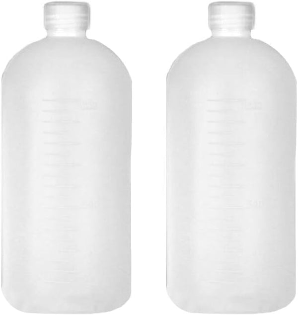 2PCS 1000ml/34oz Empty Plastic Graduated Lab Chemical Container, Reagent Bottle with Inner Plug for Liquid Storage