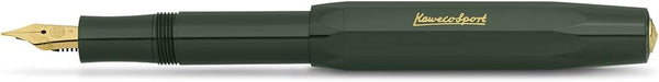 Kaweco CLASSIC SPORT Fountain Pen Green, 23 Carat Gold-Plated Steel Nib, Iridium Tip, 13 cm