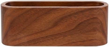MOPFOL Wooden Business Card Holder Case - Handmade Office Organizer with Wood Grain, Desktop Storage Box for Business