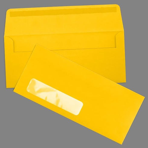 LUXPaper #10 Business Window Envelopes, 4 1/8" x 9 1/2", Sunflower Yellow, 80lb. Text - 50 Qty