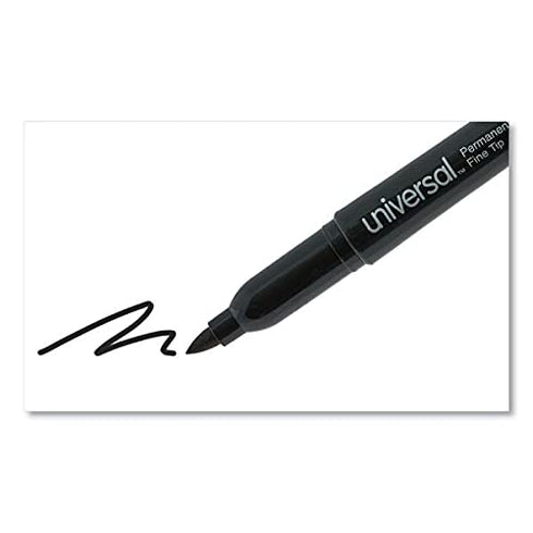 Universal Pen Style Permanent Markers, Fine Point, Black, Dozen for Office and Home Use