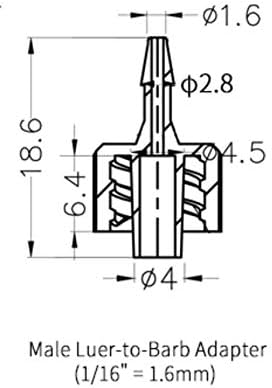 BleedZone Male Luer Lock Connector, 1/16" Hose Barb Fittings, 25x Hose Barb Adapter for Laboratory Equipment