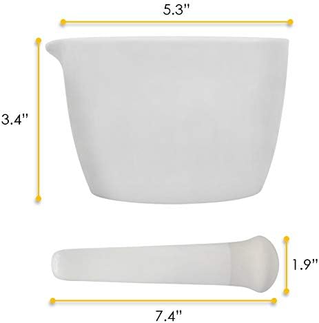 EISCO Porcelain Mortar & Pestle Set, 13.5oz (400ml), Heavy Duty, Unglazed Grinding Surface, for Kitchen or Laboratory,