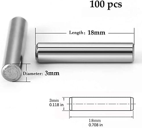 100 Pieces 3 mm x 18 mm Dowel Pin, Stainless Steel Shelf Support Pin, Metal Fasten Elements by Yesallwas
