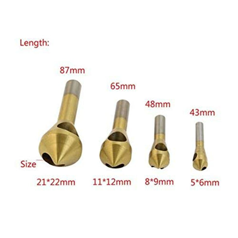 TJP 4pcs Chamfer Countersink Deburring Drill Bit, Crosshole Cutting Metal Wood Tools