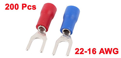 uxcell 22-16 AWG Wire Cable Connector Fork Spade Terminal #8 - 200 Pieces, Red/Blue