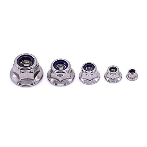 M8 x 1.25mm Flange Washer Nylon Insert Hex Locknuts - 10 PCS, 304 Stainless Steel 18-8, Bright Finish