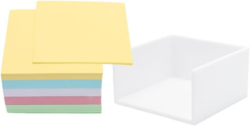 White Memo Holder with 500 Sheets Non-Sticky Colorful Blank Notes, Simple PS Sticky Notes Organizer Notepad Dispenser