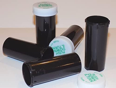 Plastic Solid Black Opaque Prescription Vials 25 Pack with White Caps 8 Dram Size-Pharmaceutical Grade-Same Sold to Professional Pharmacies, Doctors, Labs