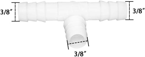 JoyTube Plastic Hose Barb Fittings, 3/8" ID Equal Barbed Tee Pipe Connectors, Pack of 6