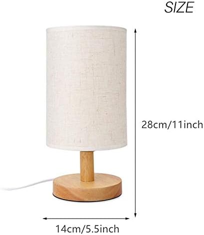 Senmubery Round Bedside Table Lamp Nightstand Lamp with Fabric Shade and Solid Wood for Bedroom, Living Room Modern