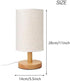 Senmubery Round Bedside Table Lamp Nightstand Lamp with Fabric Shade and Solid Wood for Bedroom, Living Room Modern