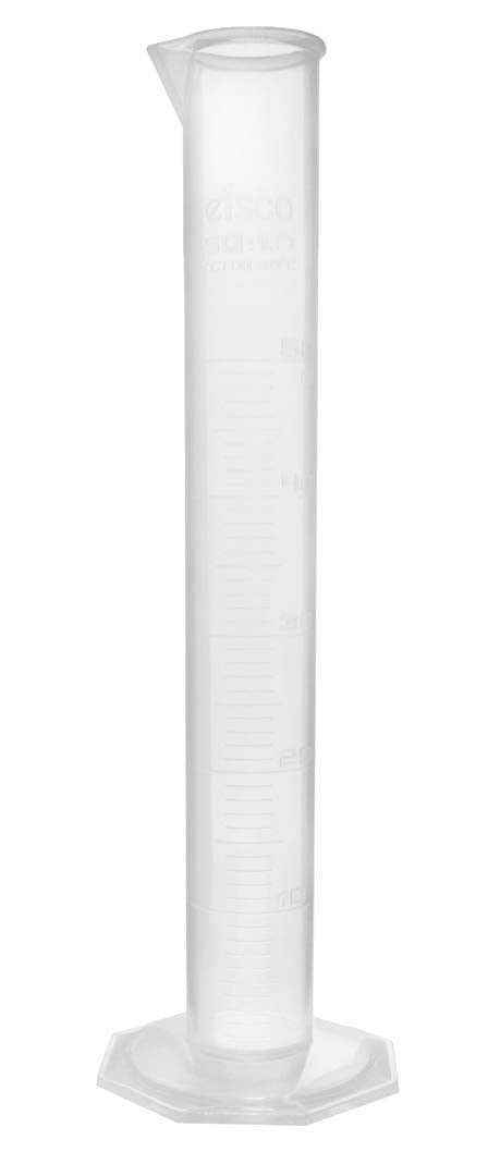 EISCO Graduated Cylinder - 50mL Class B Tolerance, Octagonal Base, Polypropylene Plastic, Industrial Quality