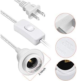 Lightingsky 15 E26 E27 Bulb 2-Prong (2, White-2 Pack) Feet Hanging Light Cord / Light Socket to US AC Power Cord