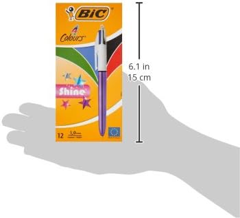 BIC 4 Colours Shine Ballpoint Pens, Metallic Purple Body, Box of 12