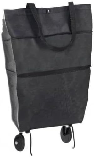 HOBBYIN Shopping Bag with Wheels, Grocery Cart with Hand Straps, Hand Pulling Utility Trolley Bags, Water-repellent