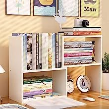 Expandable Wood Desktop Bookshelf - Office Storage Rack, Wood Display Shelf, Corner Desk Storage Shelf