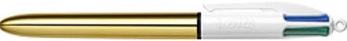 Bic 4 Colours Shine Ballpoint Pens, Medium Point (1.0 mm), Metallic Gold Barrel, Box of 12