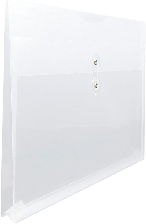 JAM PAPER Plastic Envelopes with Button & String Tie Closure, Large Booklet 12 x 18, Clear, 3/Pack