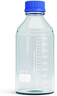 1000ml Borosilicate Glass Storage Bottles, 2pcs Round Media Storage with GL45 Blue Screw Cap for Safe Probe Storage