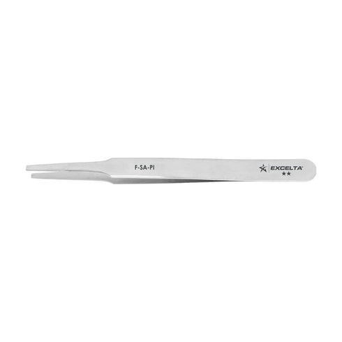 Excelta F-SA-PI Tweezers, Flat Point, Straight, Two Star, Anti-Mag. SS, 0.06" Height, 0.393" Wide, 4.75" Length