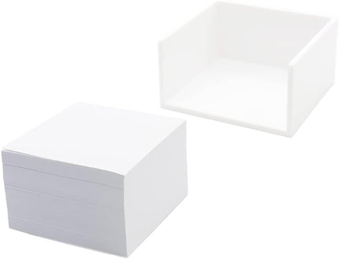 White Non-Sticky Notes 3 x 3 Inch Memo Pads, Blank Loose Paper with Acrylic Holder for Office, Home, School (500 Sheets)