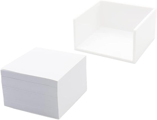 White Non-Sticky Notes 3 x 3 Inch Memo Pads, Blank Loose Paper with Acrylic Holder for Office, Home, School (500 Sheets)