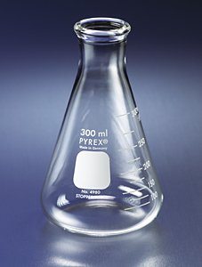 PYREX 1L Narrow Mouth Erlenmeyer Flasks, Heavy Duty Rim, 3/pk
