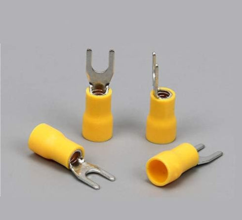 100Pcs SV1.25-3 Insulated Fork Spade Wire Connector, Electrical Crimp Terminal, 22-16AWG U-Type