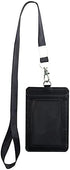 Badge Holder with Detachable Lanyard, Vertical PU Leather ID Holder with Clear ID Window & Card Slot (Black)