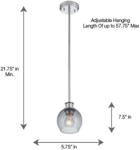 17052 1-Light Minka Lavery Chrome Mini Pendant with Smoked Glass