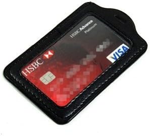 Black Faux Leather Business ID Badge Card Holder, 10 Pcs, Vertical Top Loading