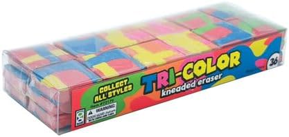 Raymond Geddes Tri-Color Kneaded Erasers for Kids, 36 Pack, Individually Wrapped Moldable Erasers