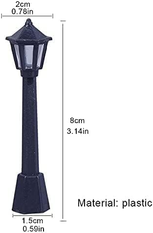 ZLmoue 10Pcs Mini Miniature Street Light Model, Railway Train Post Lamps, Black Lamp Outdoor Pathway Lantern Post