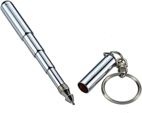 Silver Retractable Mini Pen, Stainless Steel Pocket Tool for Students, Office Staff, and Construction Workers