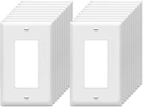 Decorator Wall Plates 1-Gang Electrical Cover Plate, Unbreakable Thermoplastic Faceplate for Light Switch, White (20