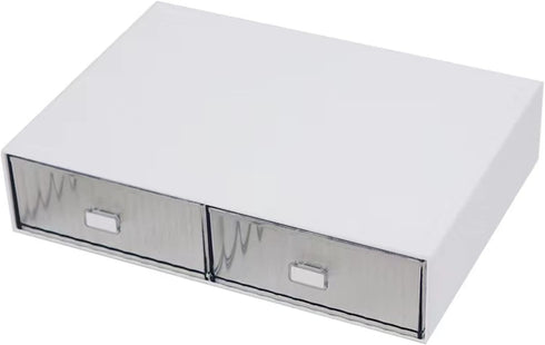 Desk Drawer Organizer, Stackable Plastic Storage for Office Supplies, 2 Compartments (White)