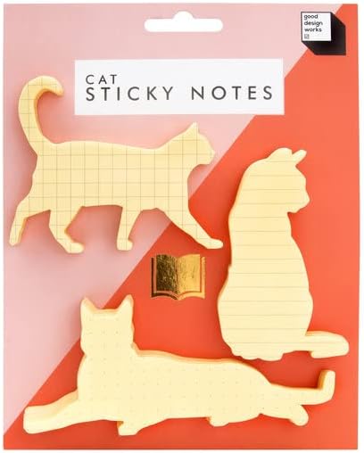 Cat Sticky Notes, 3 Separate Designs, Cat Shaped Sticky Note Pads, Novelty Paper Pads for Office Supplies