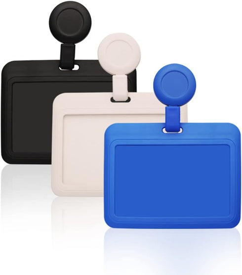 ID Badge Holder Case Horizontal with Reel Clip, Retractable Heavy Duty Credit Card Business Card Office Supplies