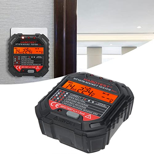 HT107B 90-250V Socket Tester, 3-Pin Outlet Tester for Voltage Leakage Test Electric Circuit Detector