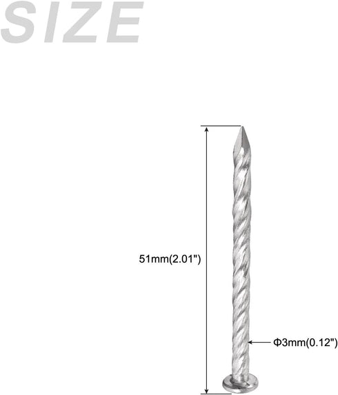 Fence Deck Nails (51mmx3mm) 50Pcs, 304 Stainless Steel Spiral Shank Deck Nail - for House Repairing, Wall, Floor, Silver